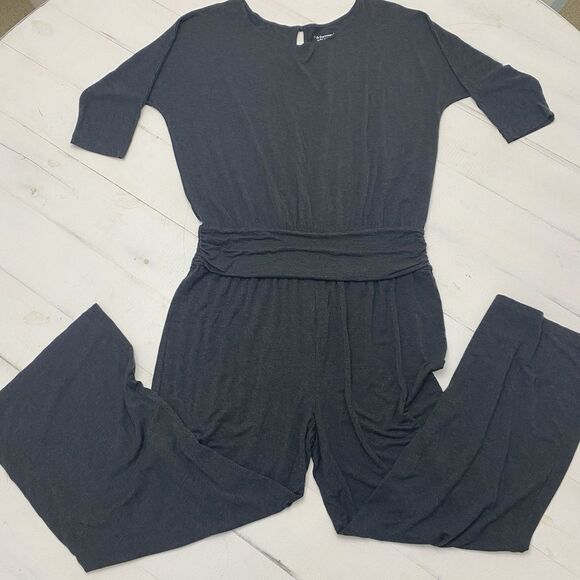 Soft Surroundings Toujours Wide Leg Gray Jersey Stretch Jumpsuit Women's Large - Picture 1 of 12